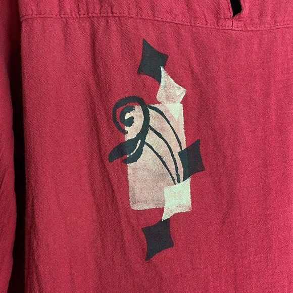 Vtg California Drawstrings Top Womens XXL Red Boho Lagenlook Boxy Artsy Cotton - Picture 8 of 13